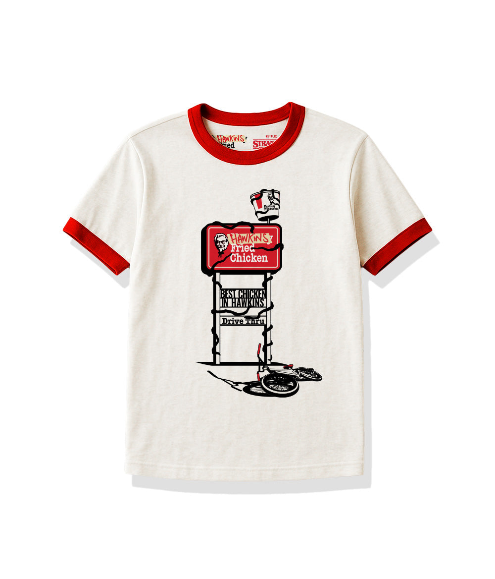 HAWKINS FRIED CHICKEN SIGN TEE – WHITE